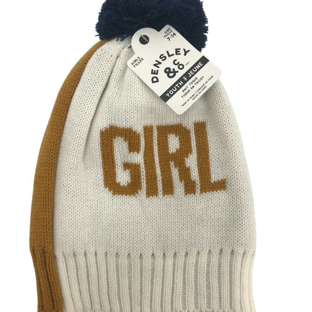 Densley & Co | Girl's Knit Winter Hat | Yellow & White | Size 7-14